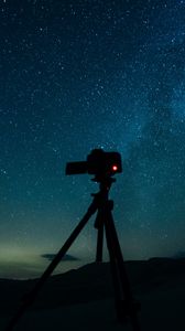 Preview wallpaper camera, tripod, starry sky, stars