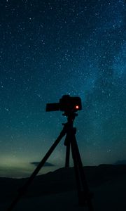 Preview wallpaper camera, tripod, starry sky, stars