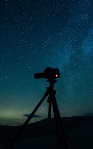 Preview wallpaper camera, tripod, starry sky, stars