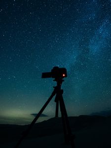 Preview wallpaper camera, tripod, starry sky, stars