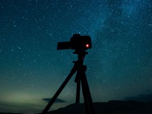 Preview wallpaper camera, tripod, starry sky, stars