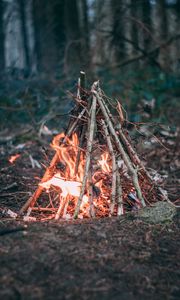 Preview wallpaper campfire, branches, fire, camping