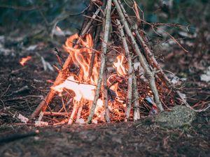 Preview wallpaper campfire, branches, fire, camping