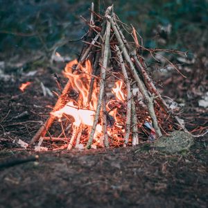 Preview wallpaper campfire, branches, fire, camping