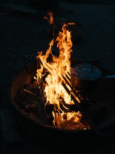 Preview wallpaper campfire, camping, fire, dishes, night