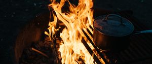 Preview wallpaper campfire, camping, fire, dishes, night