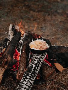 Preview wallpaper camping, bonfire, breakfast, nature