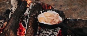 Preview wallpaper camping, bonfire, breakfast, nature