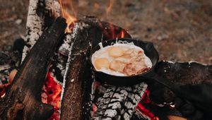 Preview wallpaper camping, bonfire, breakfast, nature