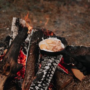Preview wallpaper camping, bonfire, breakfast, nature