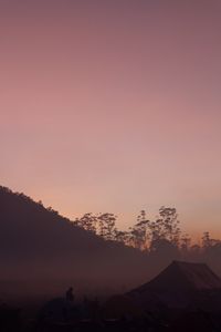 Preview wallpaper camping, dusk, fog, tents, nature