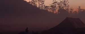 Preview wallpaper camping, dusk, fog, tents, nature