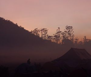 Preview wallpaper camping, dusk, fog, tents, nature