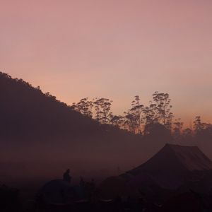 Preview wallpaper camping, dusk, fog, tents, nature