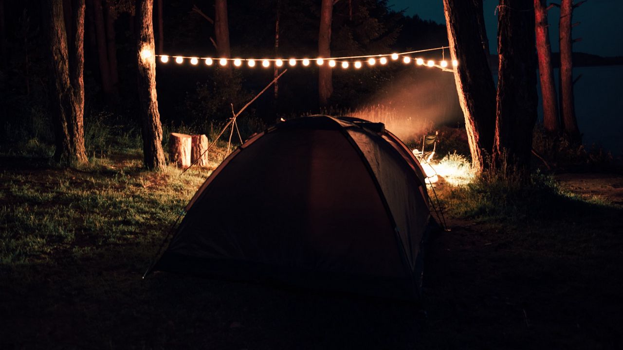 Wallpaper camping, hiking, garland, comfort, night