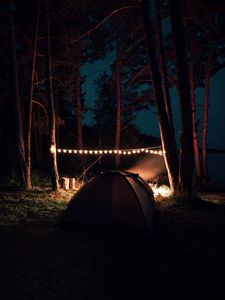 Preview wallpaper camping, hiking, garland, comfort, night