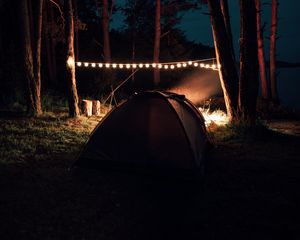 Preview wallpaper camping, hiking, garland, comfort, night