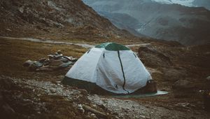 Preview wallpaper camping, rocks, mountains