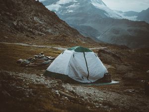 Preview wallpaper camping, rocks, mountains