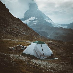 Preview wallpaper camping, rocks, mountains