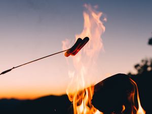 Preview wallpaper camping, sausages, fire, food