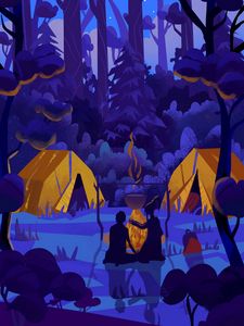 Preview wallpaper camping, tent, forest, art