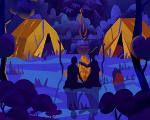 Preview wallpaper camping, tent, forest, art