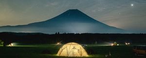 Preview wallpaper camping, tent, mountains, night, glow