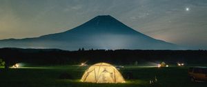 Preview wallpaper camping, tent, mountains, night, glow