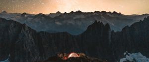 Preview wallpaper camping, tent, starry sky, stars, rocks