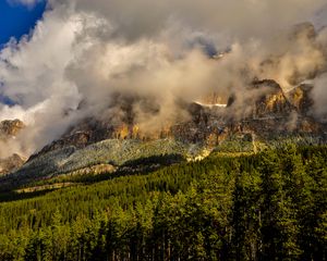 Preview wallpaper canada, banff national park, mountains, fog, grass