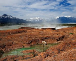 Preview wallpaper canada, lake, geyser, steam