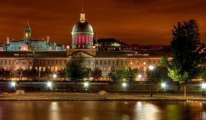 Preview wallpaper canada, montreal, buildings, evening, night, city lights