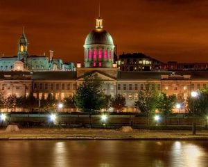 Preview wallpaper canada, montreal, buildings, evening, night, city lights