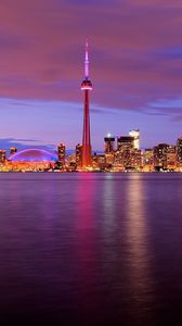Preview wallpaper canada, night, water, tower, lights, toronto