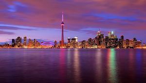 Preview wallpaper canada, night, water, tower, lights, toronto