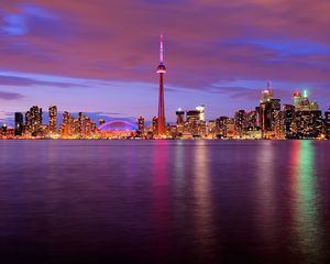 Preview wallpaper canada, night, water, tower, lights, toronto