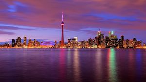Preview wallpaper canada, night, water, tower, lights, toronto