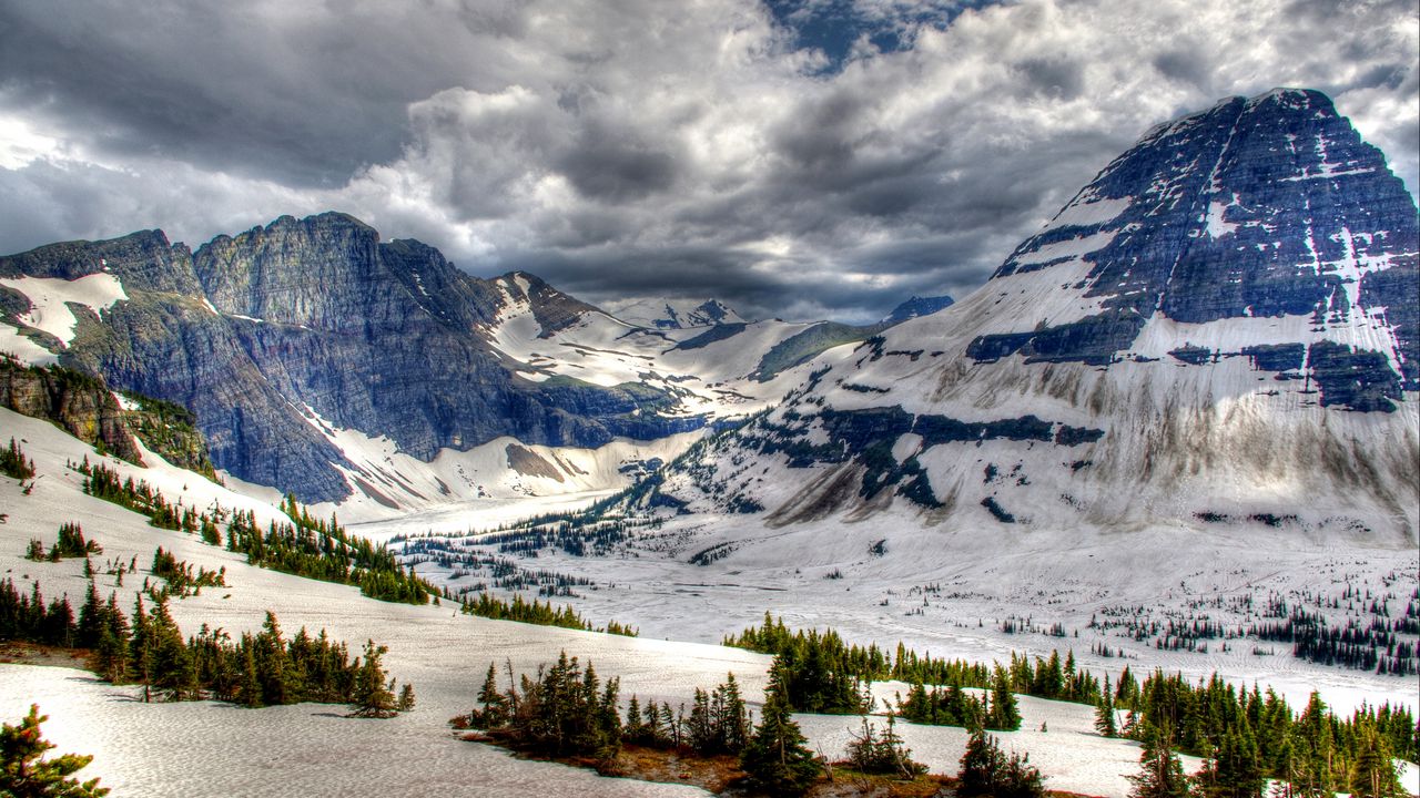 Wallpaper canada, park, mountains, snow, peaks, hdr