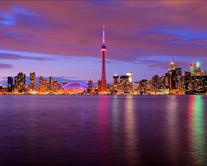 Preview wallpaper canada, river, lights, skyscrapers