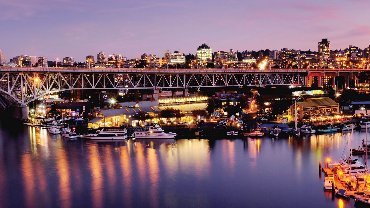 Wallpaper canada, vancouver, city, bridge, pier, boat