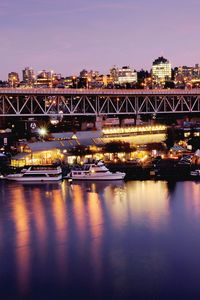 Preview wallpaper canada, vancouver, city, bridge, pier, boat