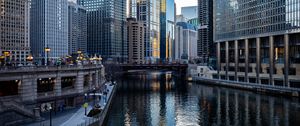 Preview wallpaper canal, bridge, buildings, embankment, city, chicago, usa