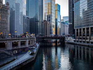 Preview wallpaper canal, bridge, buildings, embankment, city, chicago, usa