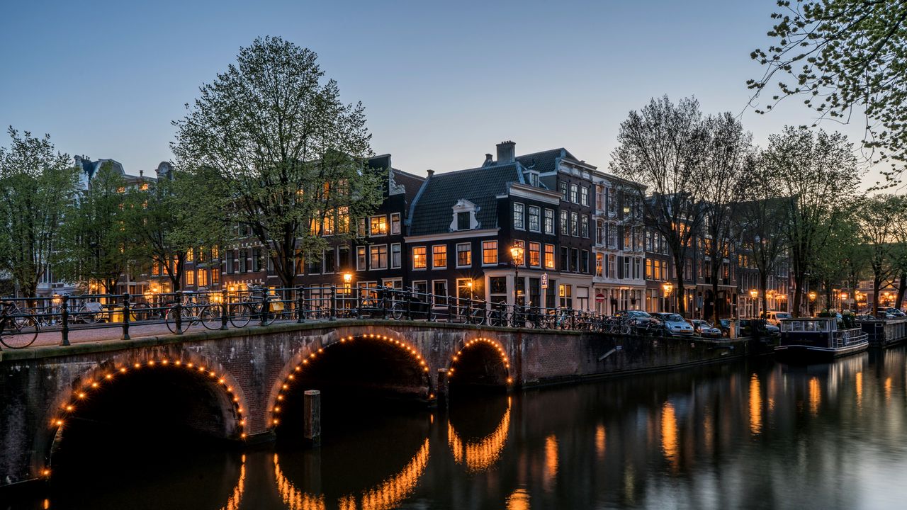 Wallpaper canal, buildings, bridge, amsterdam, keizersgracht