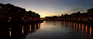 Preview wallpaper canal, water, buildings, lights, evening