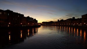 Preview wallpaper canal, water, buildings, lights, evening