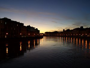 Preview wallpaper canal, water, buildings, lights, evening