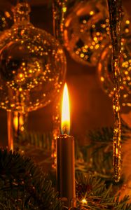 Preview wallpaper candle, ball, decorations, new year, christmas