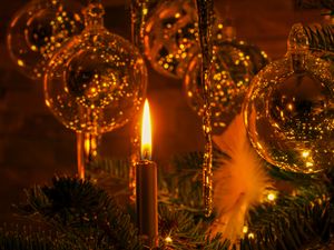 Preview wallpaper candle, ball, decorations, new year, christmas